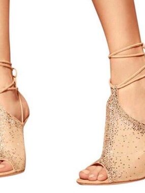 Gianvito Rossi Nude/Tan Embellished Lace-Up Peep-Toe Sandals